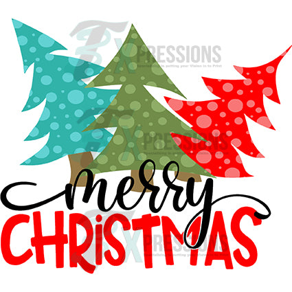 Merry Christmas Trees, Green, red Blue - 3T Xpressions
