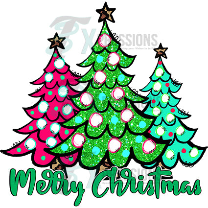 Merry Christmas Trees, Green, red Blue - 3T Xpressions