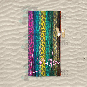 Peronalized Colorful wood leopard beach towel