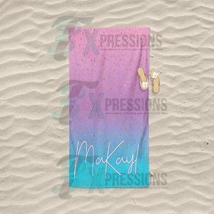 Personalized Ombre Pink and Teal Beach Towel