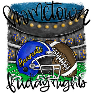 Personalized Blue helmet  with gold fans hometown friday nights