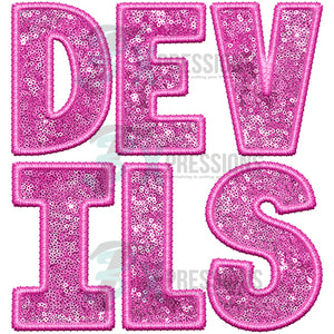 Devils Embroidery Sequin Pink