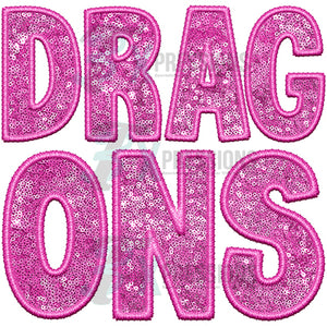 Dragons Embroidery Sequin Pink