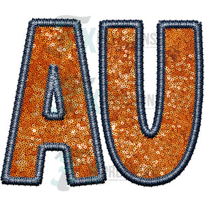 AU Embroidery Sequin Navy Orange