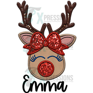 Personailzed Faux Embroidered  Girl Reindeer