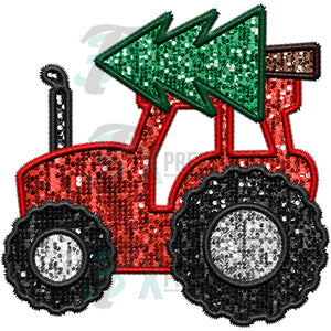 Red faux glitter christmas tractor