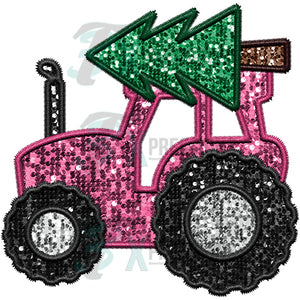 BLank Pink Christmas Tractor