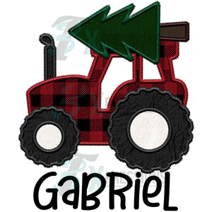 Personalized Buffalo Plaid Christmas Tractor