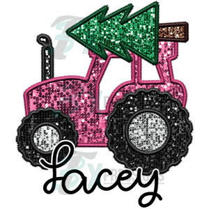 Personalized Pink Christmas Tractor
