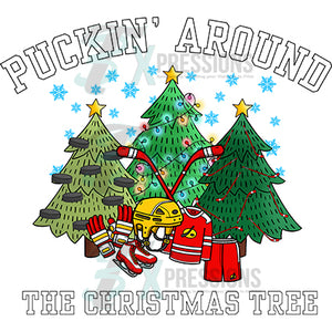 hockey puckin around the Christmas Tree