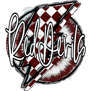 Personalized Maroon and White Checkered lightning Bolt with Tie Dye