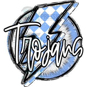 Personalized Light Blue and White Checkered lightning Bolt with Tie Dye