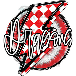 Personalized Red and White checkered lightning Bolt with Tie Dye