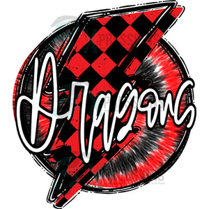 Personalized Red and Black Checkered lightning Bolt with Tie Dye