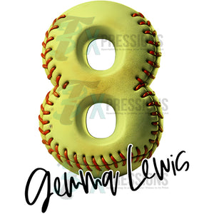 Personalized Number with Script Name Softball