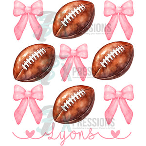 Personalized Pink Bow and Football 3 rows