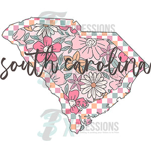 South Carolina Floral Checkered Script