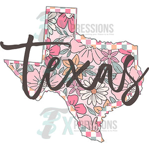 Texas Floral Checkered Script