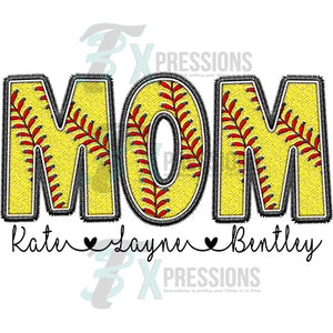 Personalized Embroidery Softball Mom names under