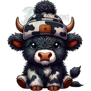 Black cow with beanie