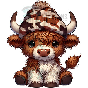 Brown cow with beanie