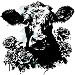 Black floral cow