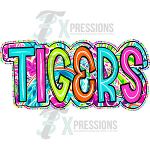 Tigers Scribble Doodle Bright Paisley