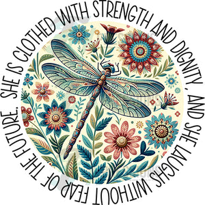 She is clothed with strength floral dragon fly