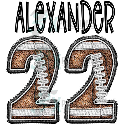 Personalized faux embroider football number name on top