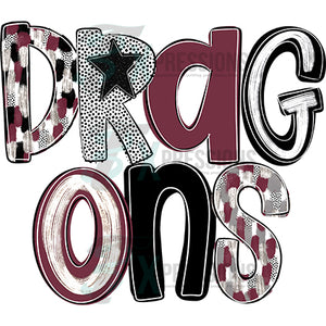 Poppy Dragons maroon and black