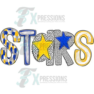 POPPY BLUE AND GOLD STARS