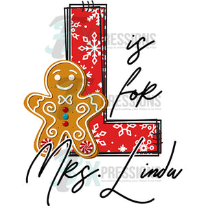 Personalized Red Snow flake gingerbread Christmas Letter