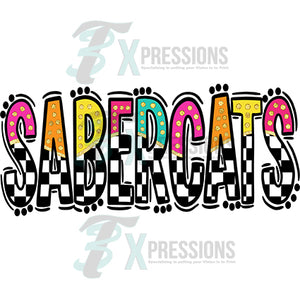 Sabercats Bright Doodle Letters Checkered Gold Glitter Dots