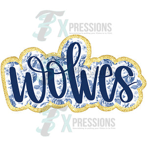 wolves blue floral