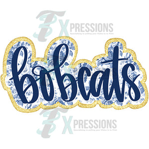 Bobcats Hand Lettered Blue Floral Glitter