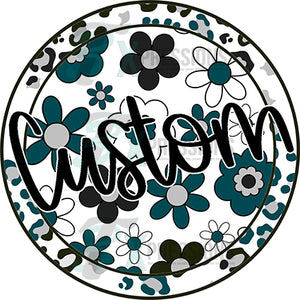 Personalized  Leopard FLoral Teal and Gray