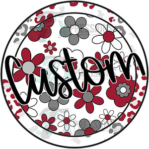 Personalized Leopard Floral crimson and gray