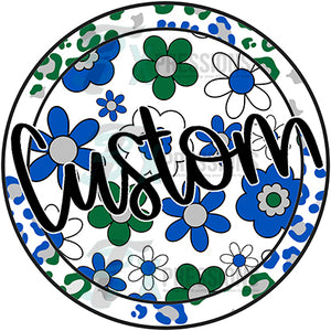 Personalized Leopard Floral green and blue