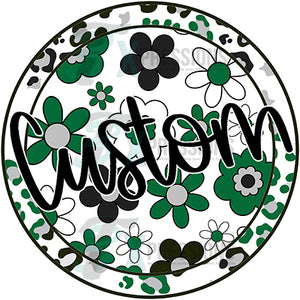 Personalized Leopard Floral green and gray