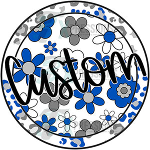 Personalized Leopard Floral grey and blue