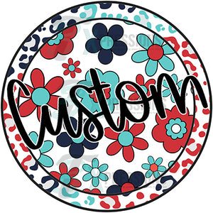 Personalized Leopard Floral navy red and aqua