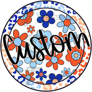 Personalized Leopard Floral orange and blue