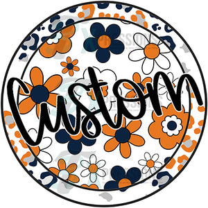 Personalized Leopard Floral orange and navy