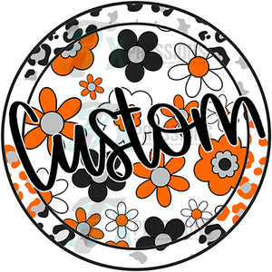 Personalized Leopard Floral orange gray and black