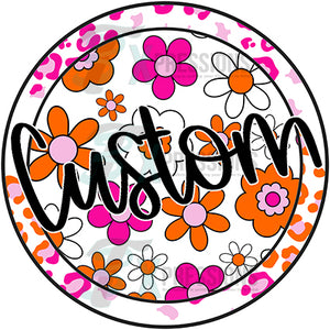 Personalized Leopard Floral pink and orange