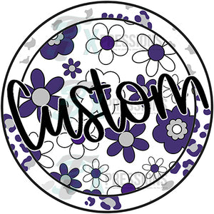 Personalized Leopard Floral purple gray and white