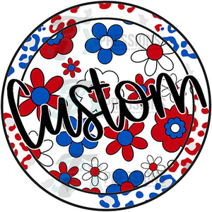 Personalized Leopard FLoral red and blue