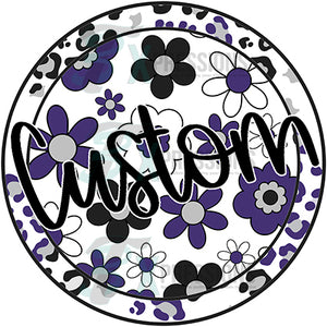 Personalized Leopard Floral purple gray black and white