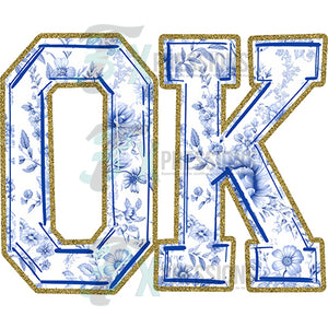 Personalized 2 letter blue toile state