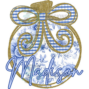 Personalized Blue Toile Christmas Ornament